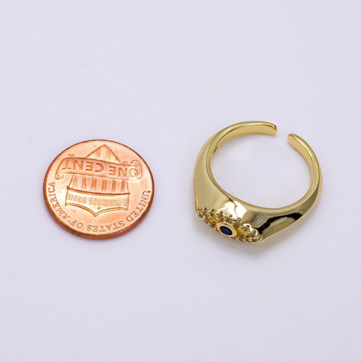 14K Gold Filled Evil Eye Blue Micro Paved Open CZ Signet Ring | O001 - DLUXCA