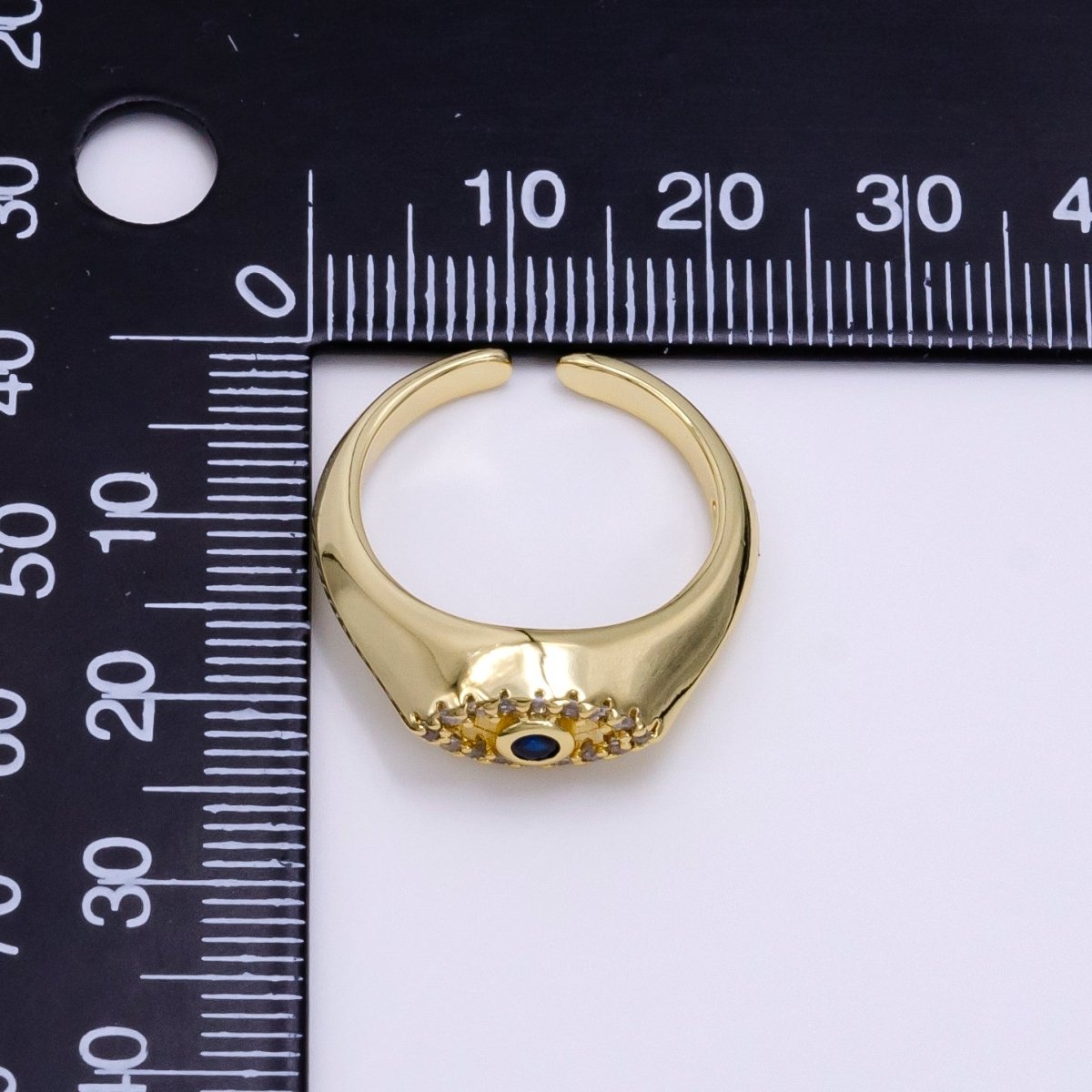 14K Gold Filled Evil Eye Blue Micro Paved Open CZ Signet Ring | O001 - DLUXCA