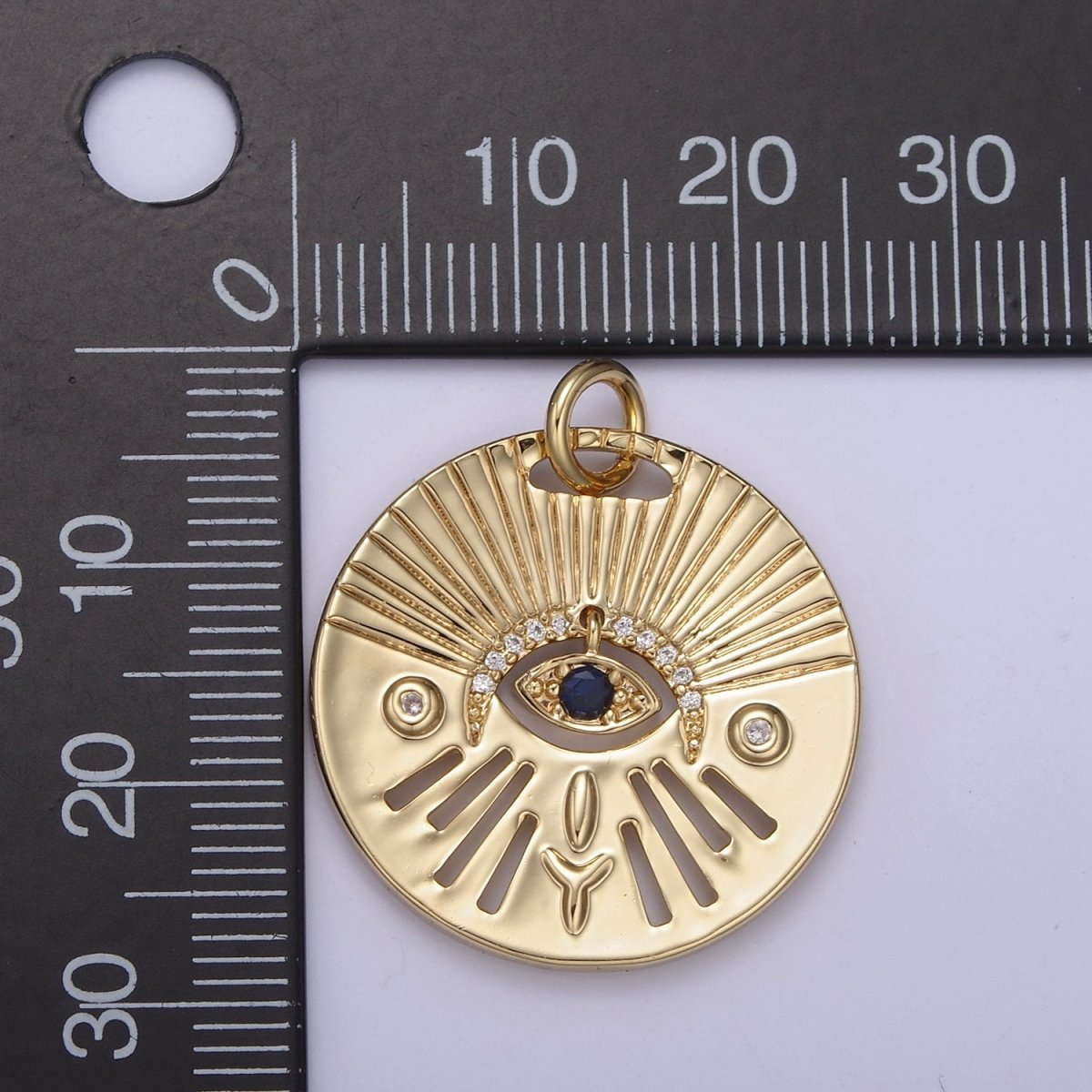 14K Gold Filled Evil Eye Charm, Gold Disc Evil Eye Pendant, Cubic Medallion Coin Charm, Amulet Talisman Pendant N-763 N-764