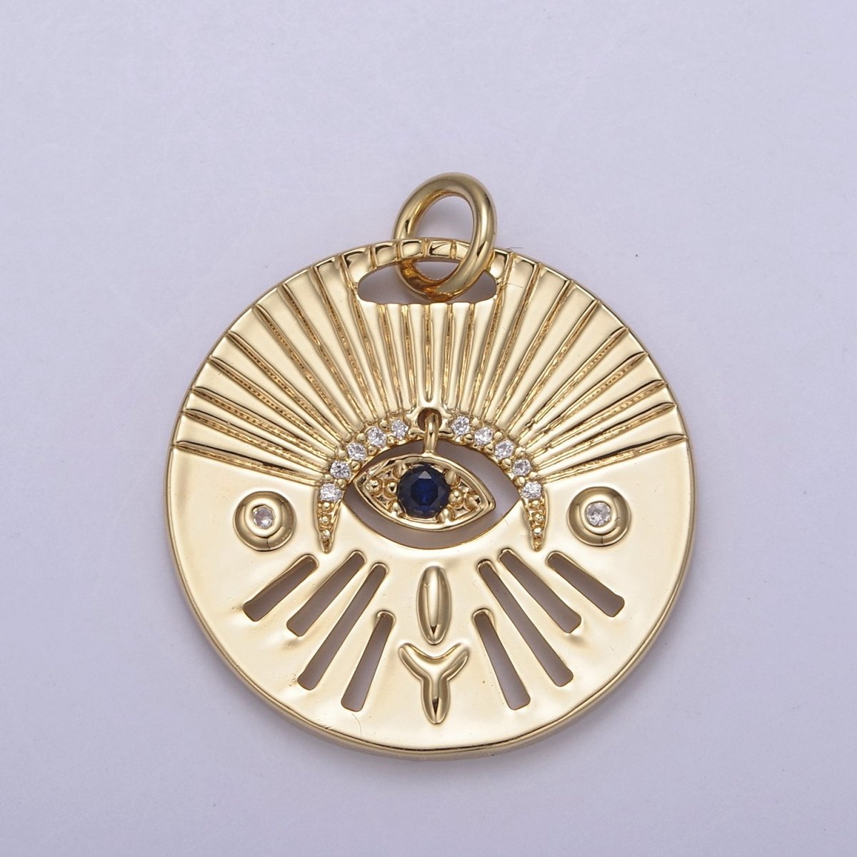 14K Gold Filled Evil Eye Charm, Gold Disc Evil Eye Pendant, Cubic Medallion Coin Charm, Amulet Talisman Pendant N-763 N-764
