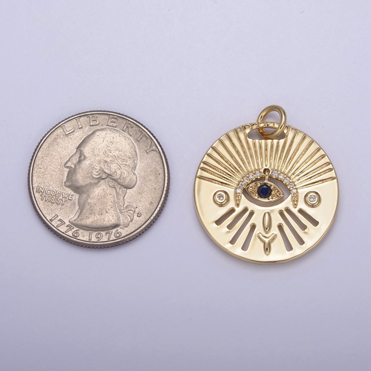 14K Gold Filled Evil Eye Charm, Gold Disc Evil Eye Pendant, Cubic Medallion Coin Charm, Amulet Talisman Pendant N-763 N-764