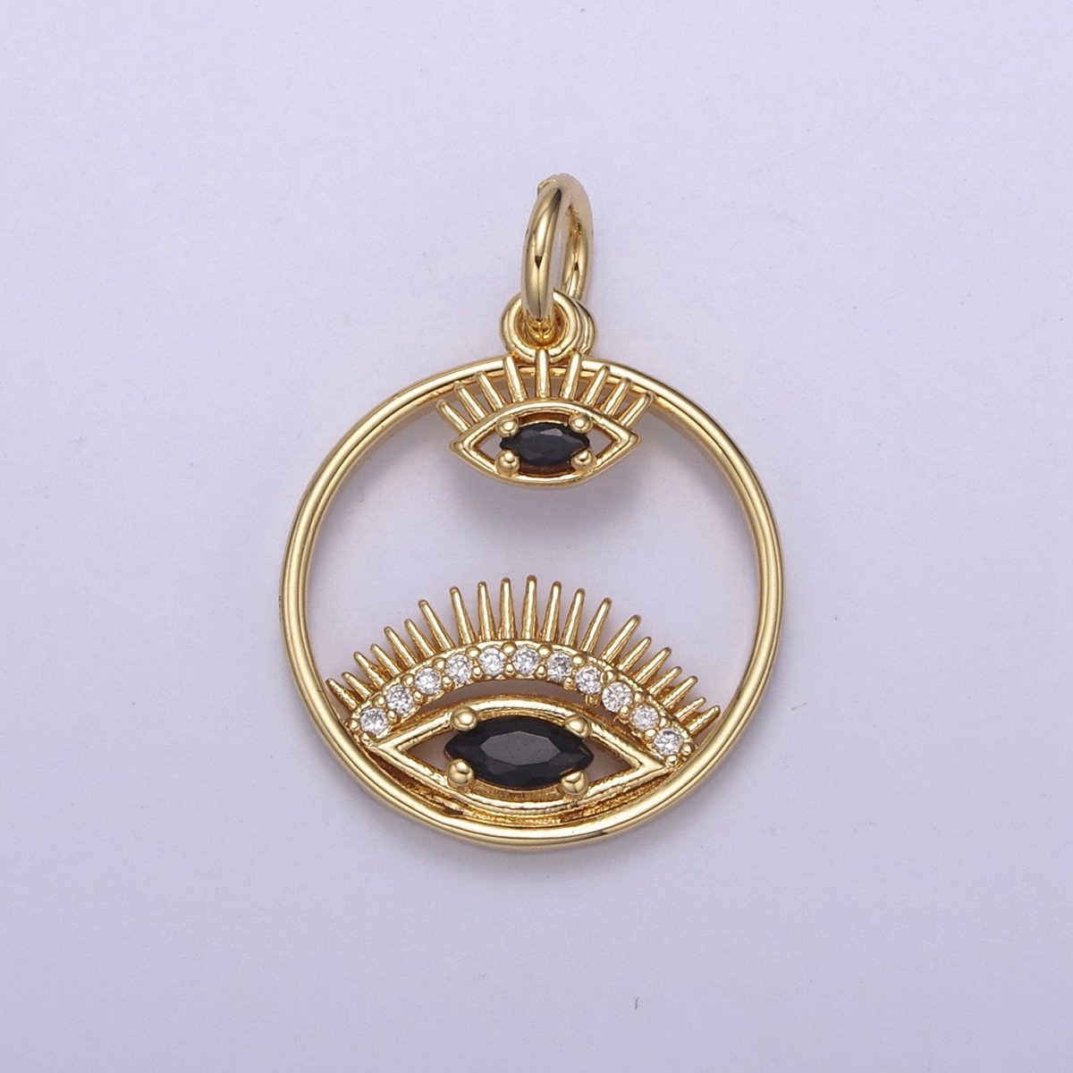 14K Gold Filled Evil Eye Charm Gold Disc Evil Eye Pendant, Cubic Medallion Coin, Double Eye Charm, Micro Pave Necklace Charm N-695 - N-698