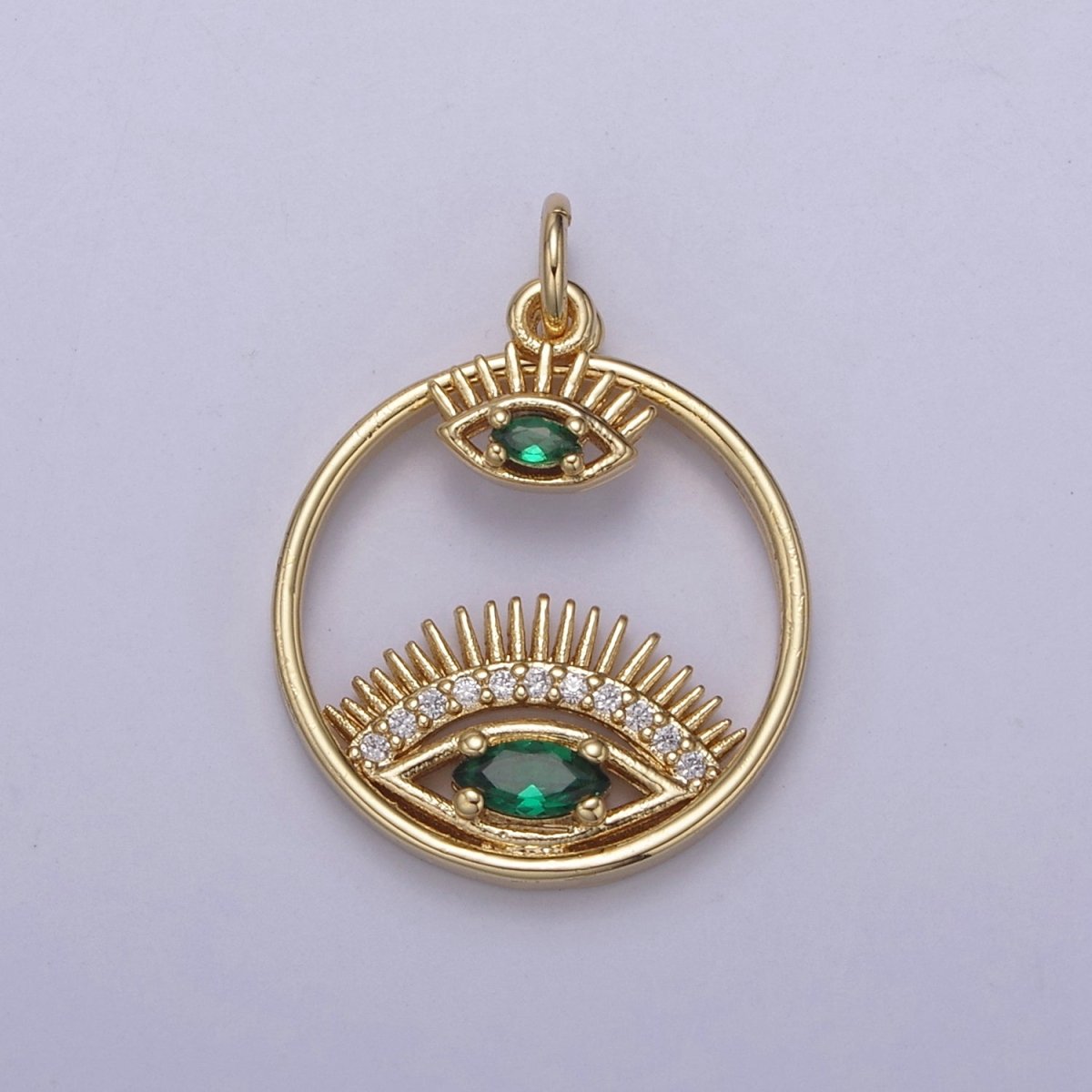 14K Gold Filled Evil Eye Charm Gold Disc Evil Eye Pendant, Cubic Medallion Coin, Double Eye Charm, Micro Pave Necklace Charm N-695 - N-698