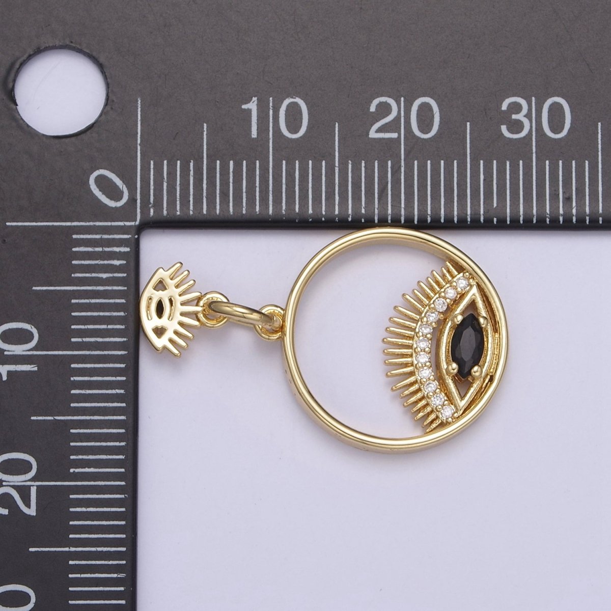 14K Gold Filled Evil Eye Charm Gold Disc Evil Eye Pendant, Cubic Medallion Coin, Double Eye Charm, Micro Pave Necklace Charm N-695 - N-698