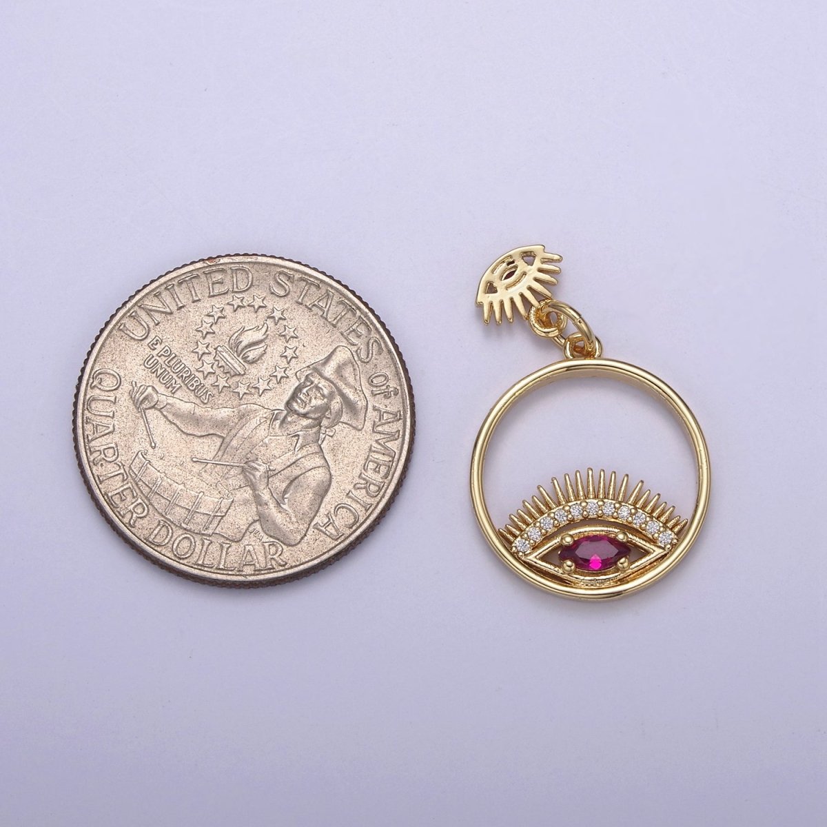 14K Gold Filled Evil Eye Charm Gold Disc Evil Eye Pendant, Cubic Medallion Coin, Double Eye Charm, Micro Pave Necklace Charm N-695 - N-698
