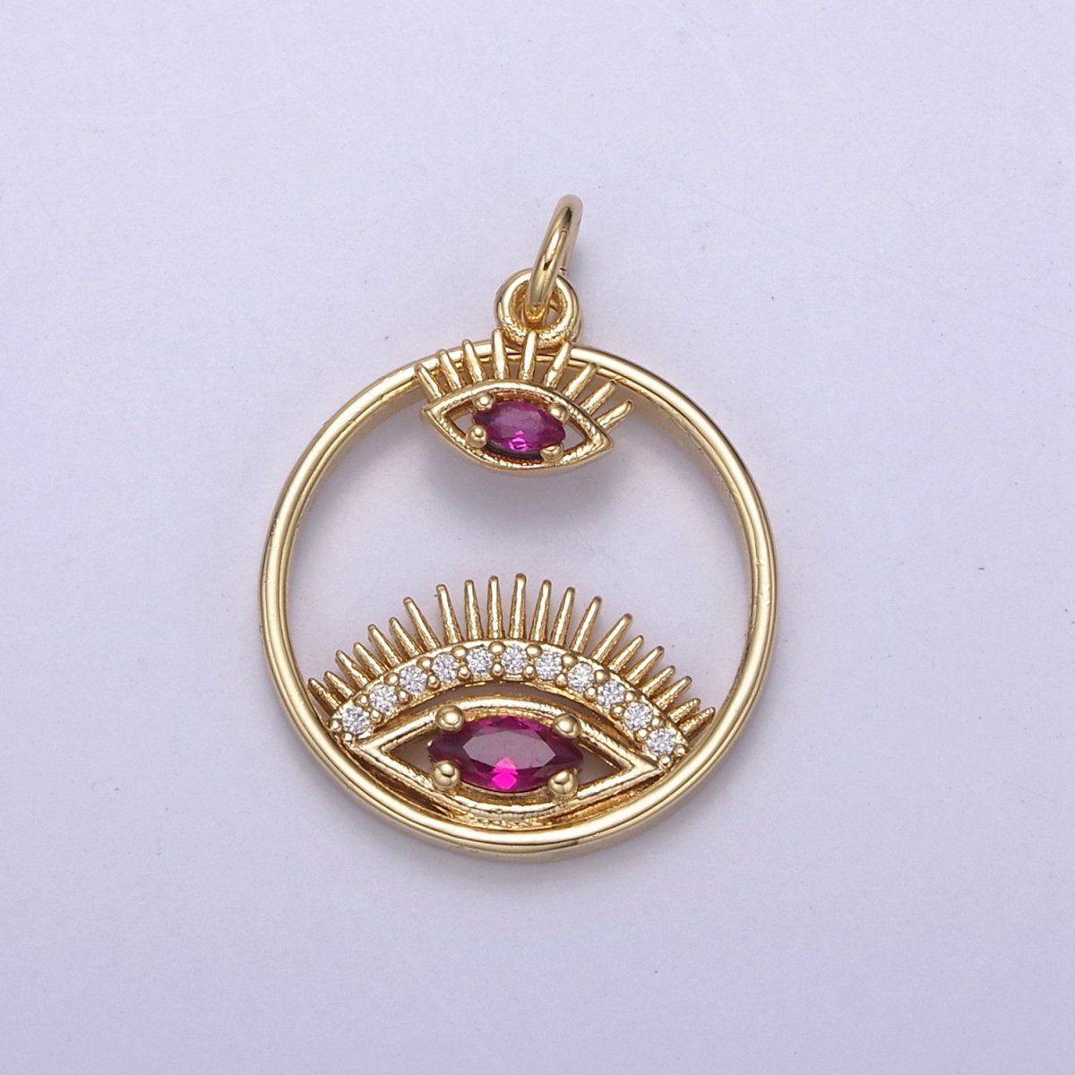 14K Gold Filled Evil Eye Charm Gold Disc Evil Eye Pendant, Cubic Medallion Coin, Double Eye Charm, Micro Pave Necklace Charm N-695 - N-698