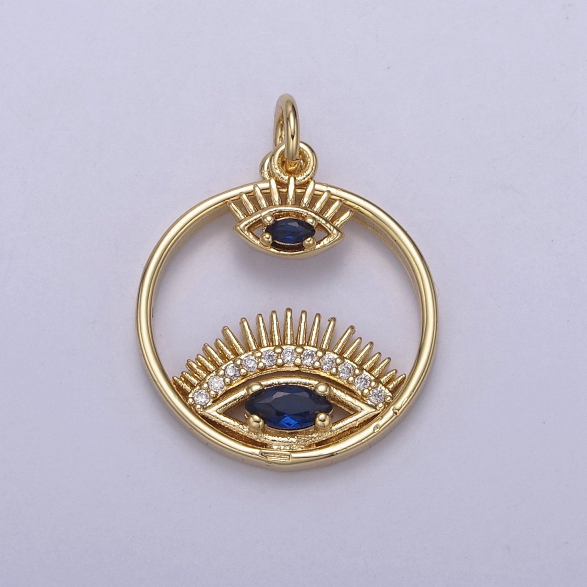 14K Gold Filled Evil Eye Charm Gold Disc Evil Eye Pendant, Cubic Medallion Coin, Double Eye Charm, Micro Pave Necklace Charm N-695 - N-698