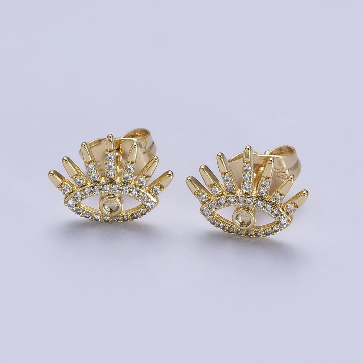 14K Gold Filled Evil Eye Clear Micro Paved CZ Protection Stud Earrings | AB322 - DLUXCA
