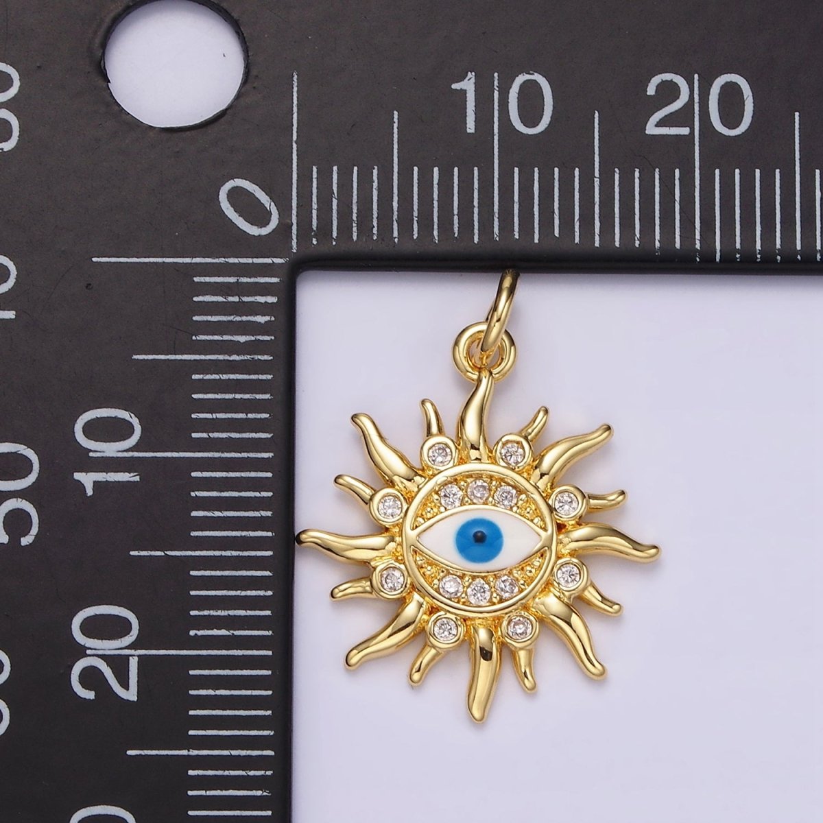 14K Gold Filled Evil Eye CZ Dotted Celestial Sun Charm in Gold & Silver | N1159 N1160