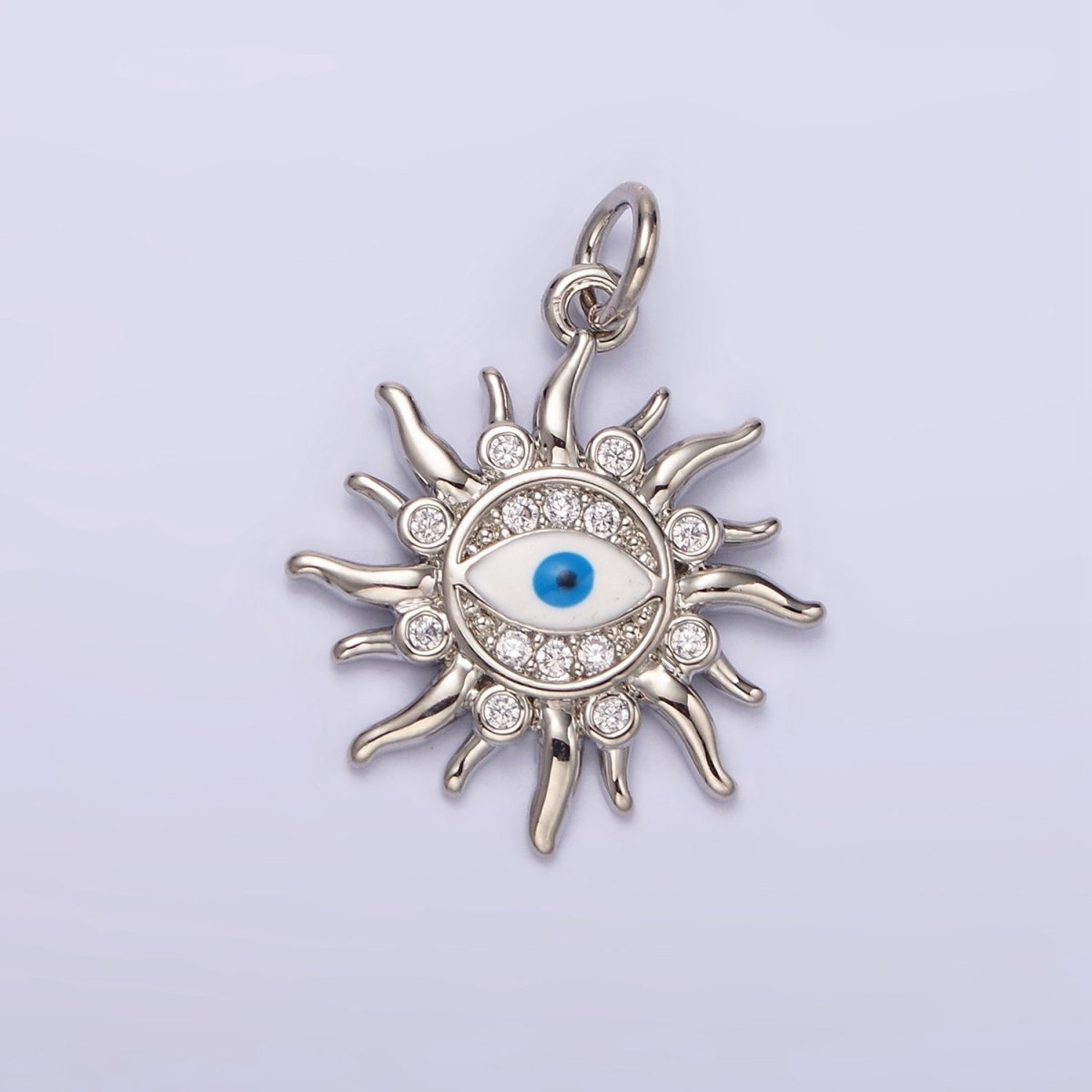 14K Gold Filled Evil Eye CZ Dotted Celestial Sun Charm in Gold & Silver | N1159 N1160