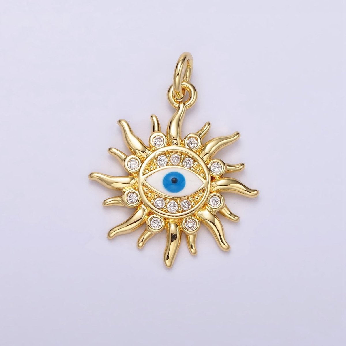 14K Gold Filled Evil Eye CZ Dotted Celestial Sun Charm in Gold & Silver | N1159 N1160