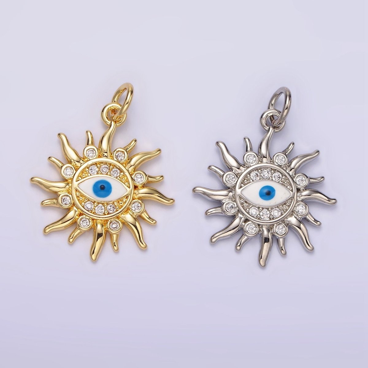 14K Gold Filled Evil Eye CZ Dotted Celestial Sun Charm in Gold & Silver | N1159 N1160