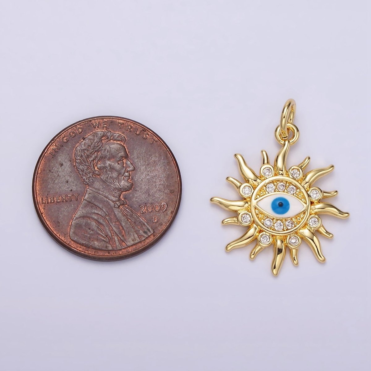 14K Gold Filled Evil Eye CZ Dotted Celestial Sun Charm in Gold & Silver | N1159 N1160