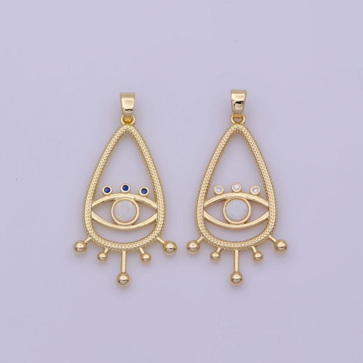 14K Gold Filled Evil Eye Gold White Opal Talisman Charm Pendant, Teardrop Pendant Lucky Medallion Pendant For Earring DIY Jewelry Making N-495 N-496