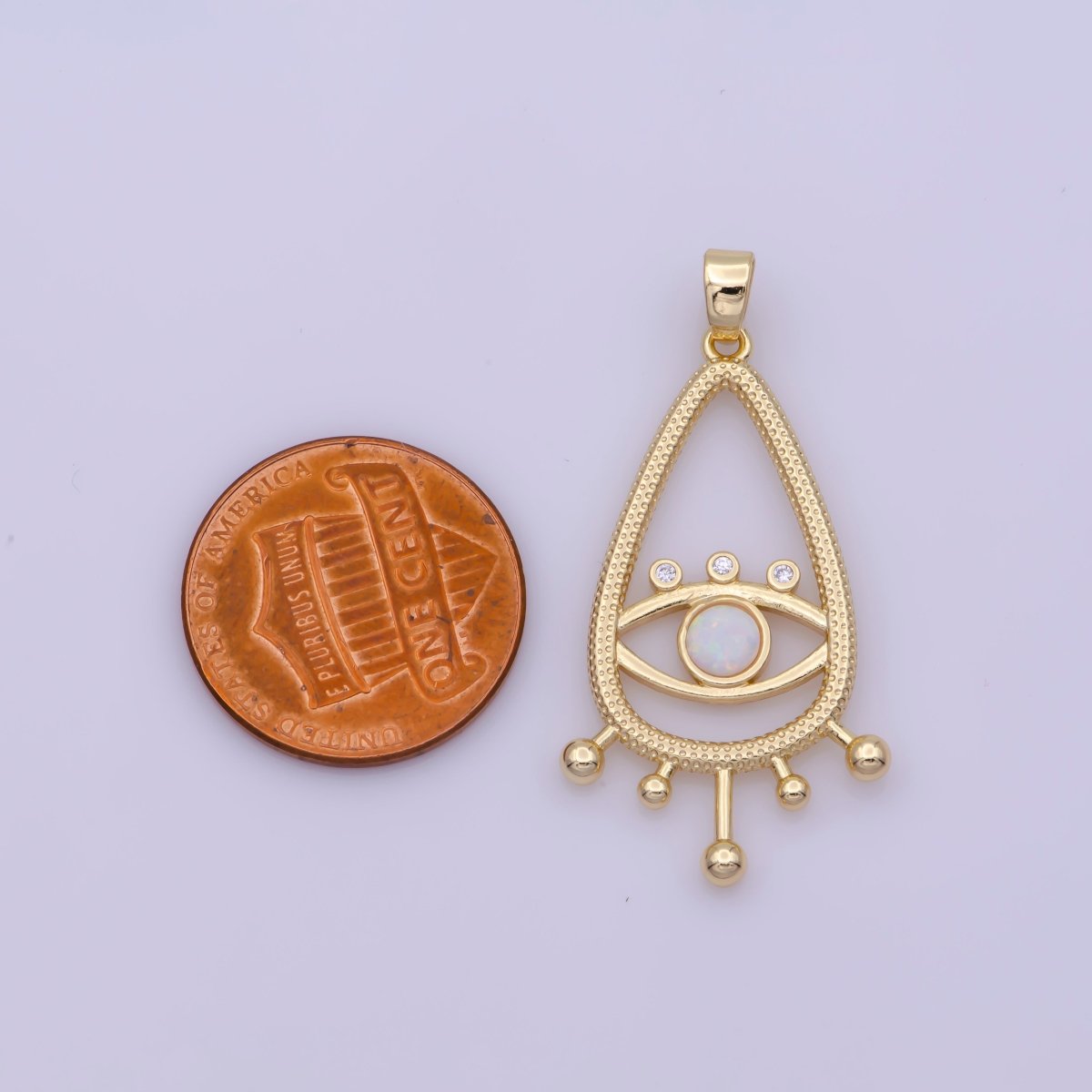 14K Gold Filled Evil Eye Gold White Opal Talisman Charm Pendant, Teardrop Pendant Lucky Medallion Pendant For Earring DIY Jewelry Making N-495 N-496