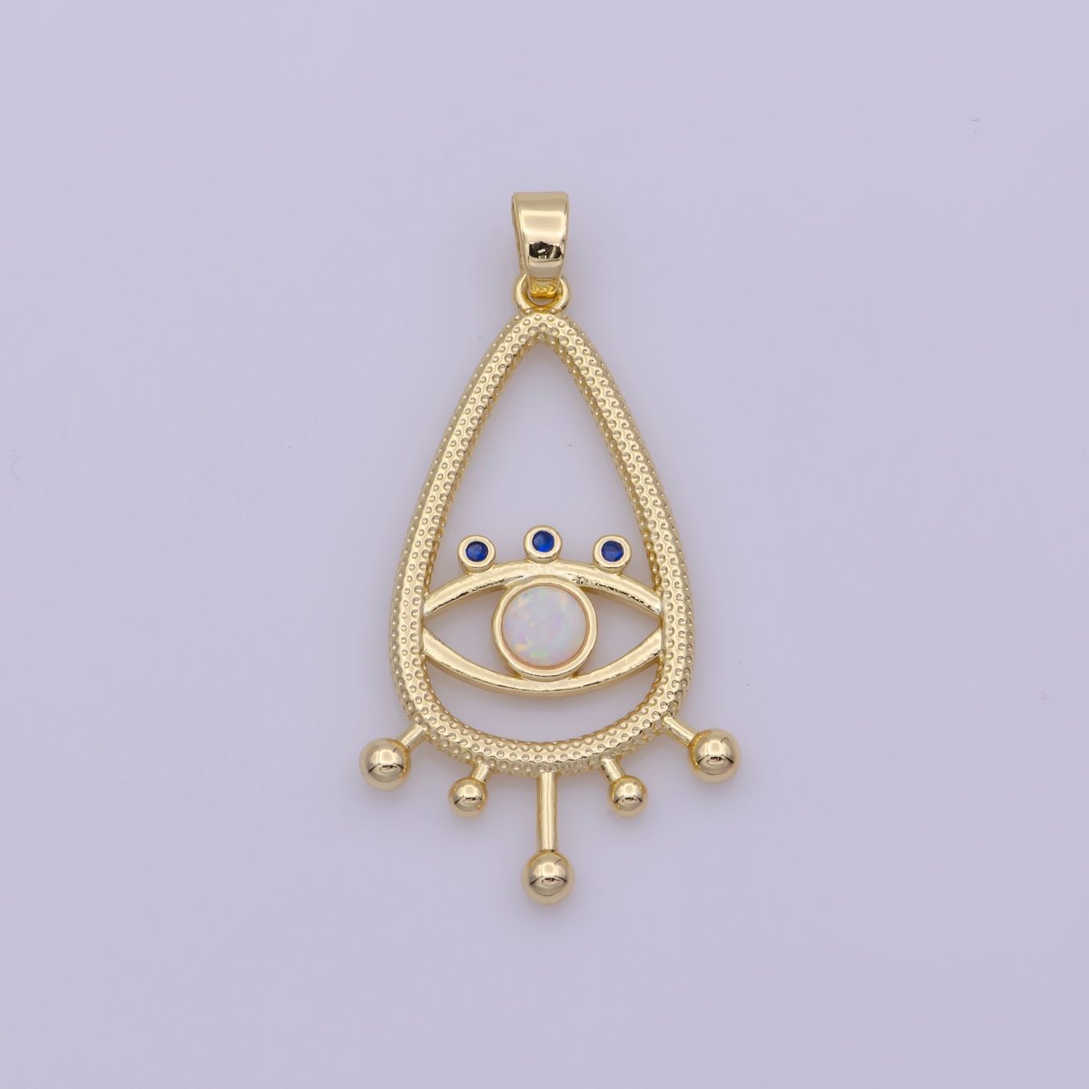 14K Gold Filled Evil Eye Gold White Opal Talisman Charm Pendant, Teardrop Pendant Lucky Medallion Pendant For Earring DIY Jewelry Making N-495 N-496