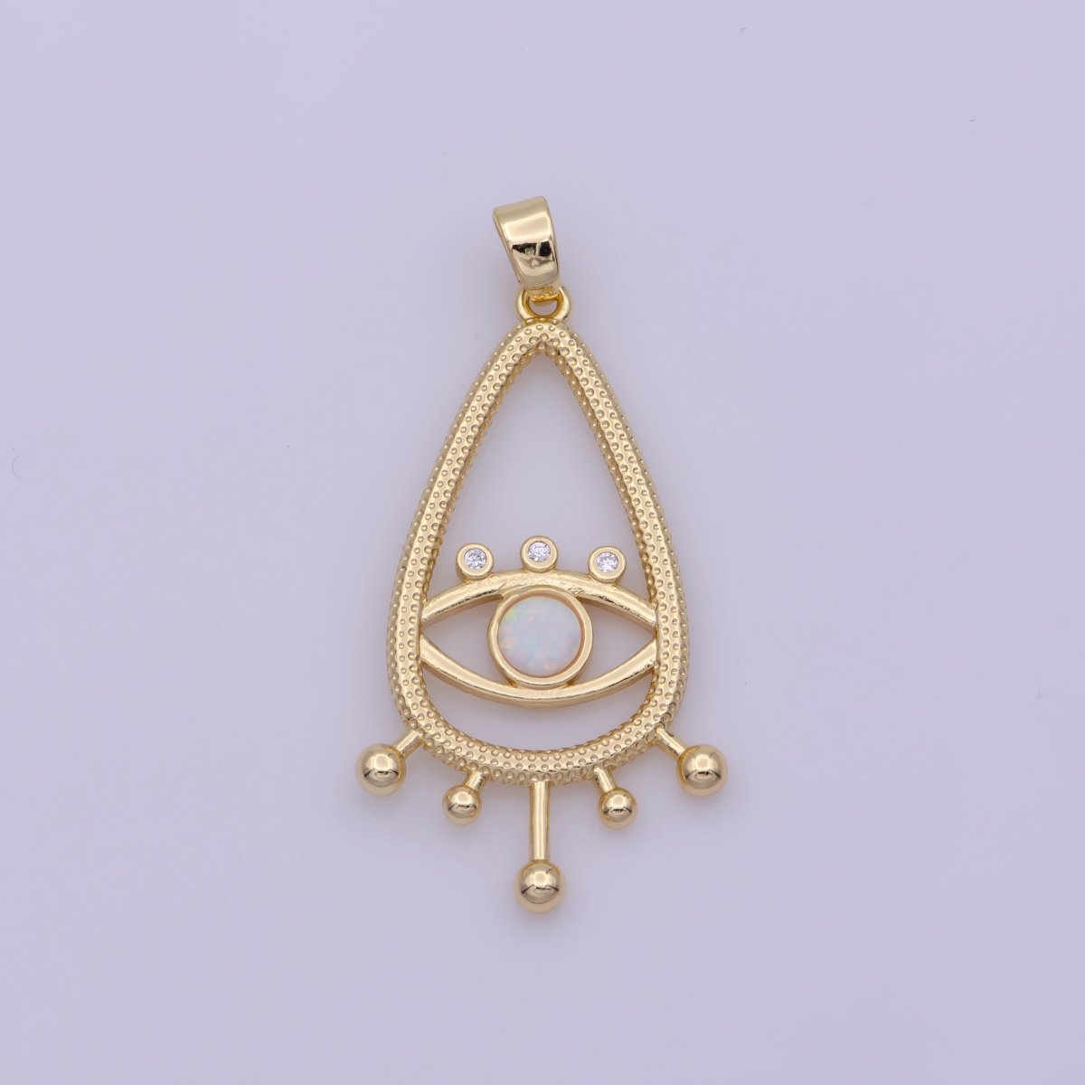 14K Gold Filled Evil Eye Gold White Opal Talisman Charm Pendant, Teardrop Pendant Lucky Medallion Pendant For Earring DIY Jewelry Making N-495 N-496