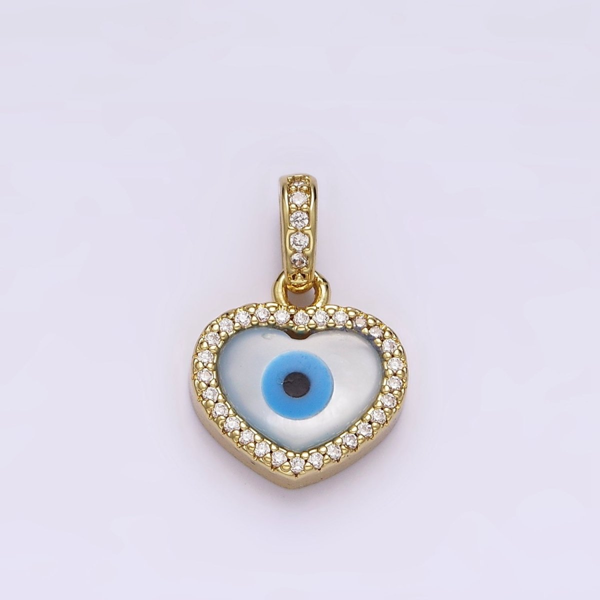 14K Gold Filled Evil Eye Heart Micro Paved CZ Bail Pendant | AA549 - DLUXCA