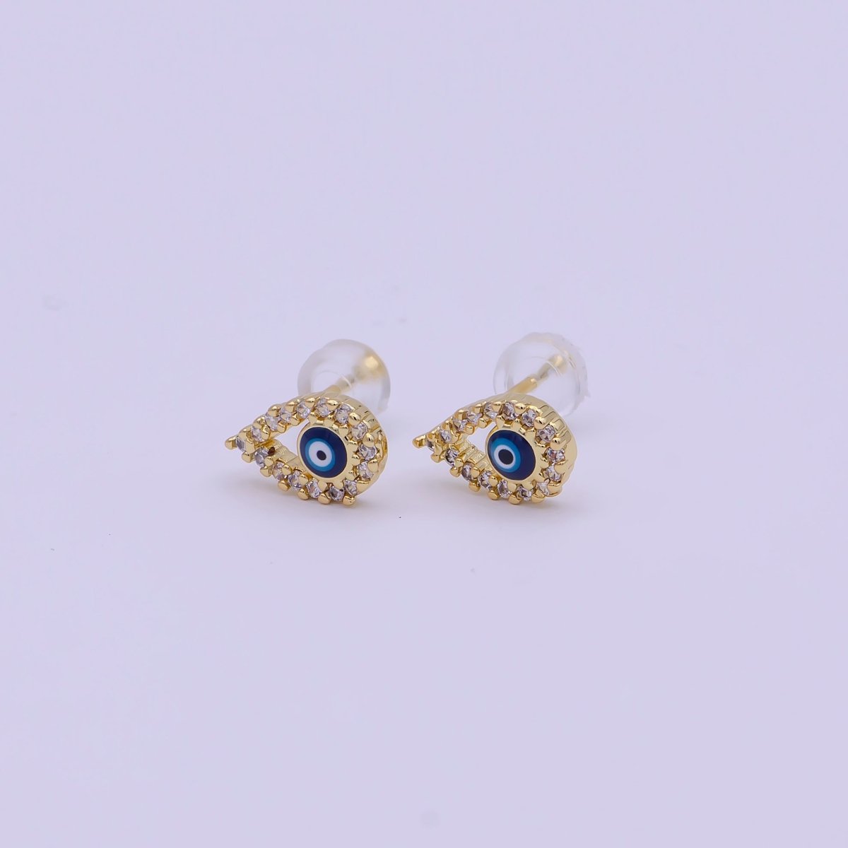 14K Gold Filled Evil Eye Micro Paved CZ Open Teardrop Stud Earrings | AB1246 - DLUXCA