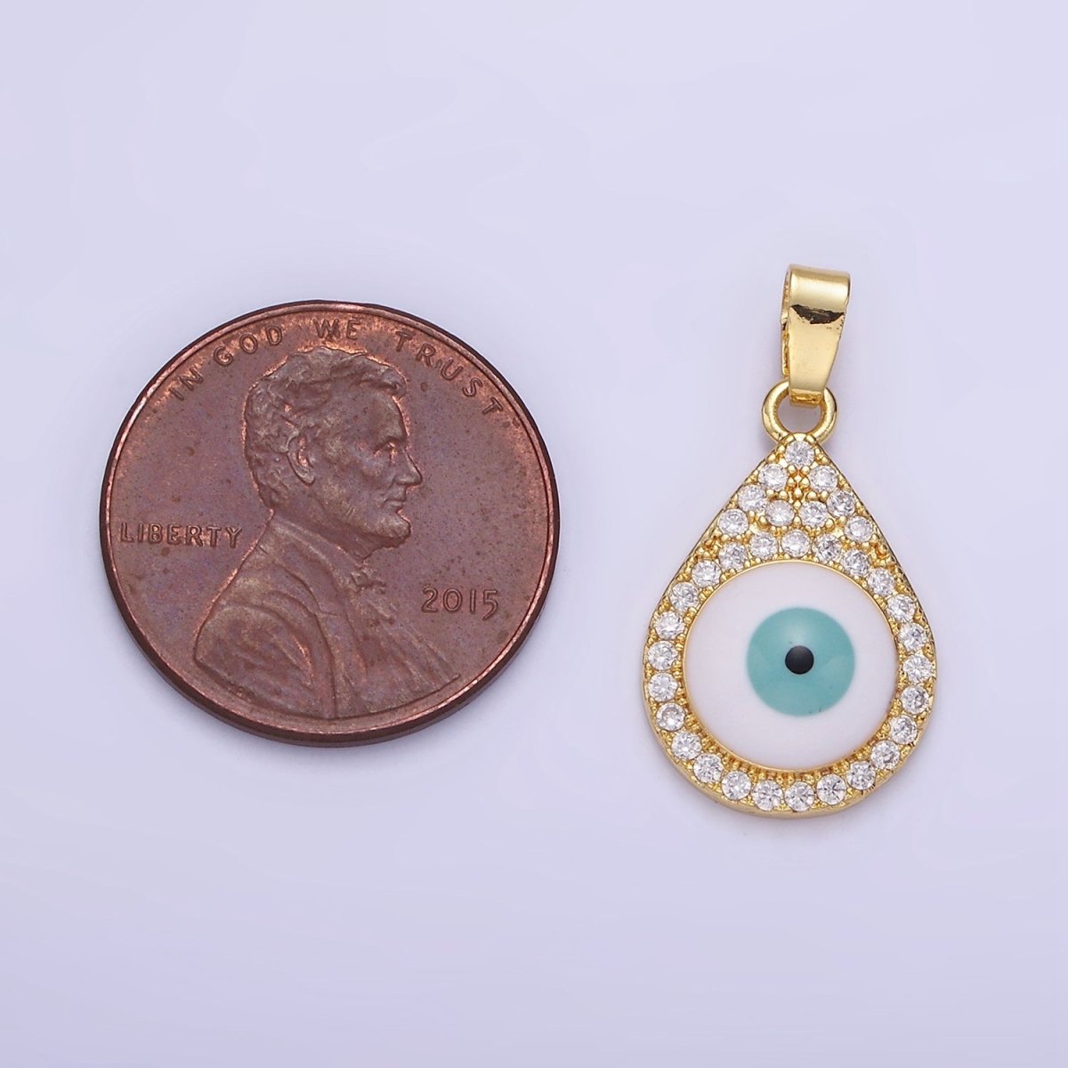 14K Gold Filled Evil Eye Micro Paved CZ Teardrop Pendant | AA1173 - DLUXCA