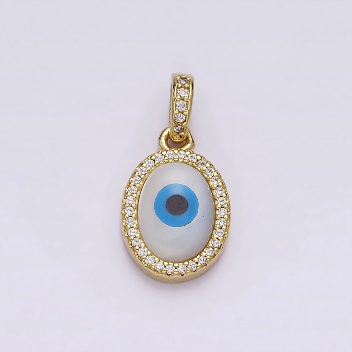 14K Gold Filled Evil Eye Oval Micro Paved CZ Bail Pendant | AA550 - DLUXCA
