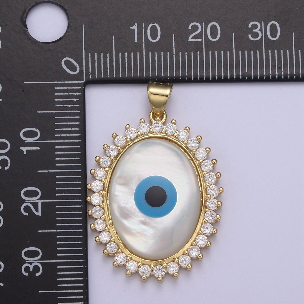 14K Gold Filled Evil Eye Pendant With Shell Pearl Encrusted with Clear Cubic Zirconia CZ, Eye of Ra Pendant For DIY Jewelry Necklace Making H-831 - DLUXCA