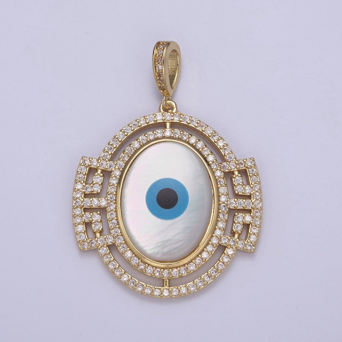 14K Gold Filled Evil Eye Pendant With Shell Pearl Encrusted with Clear Cubic Zirconia CZ Talisman Amulet Pendant For DIY Jewelry Necklace Making H-829 - DLUXCA