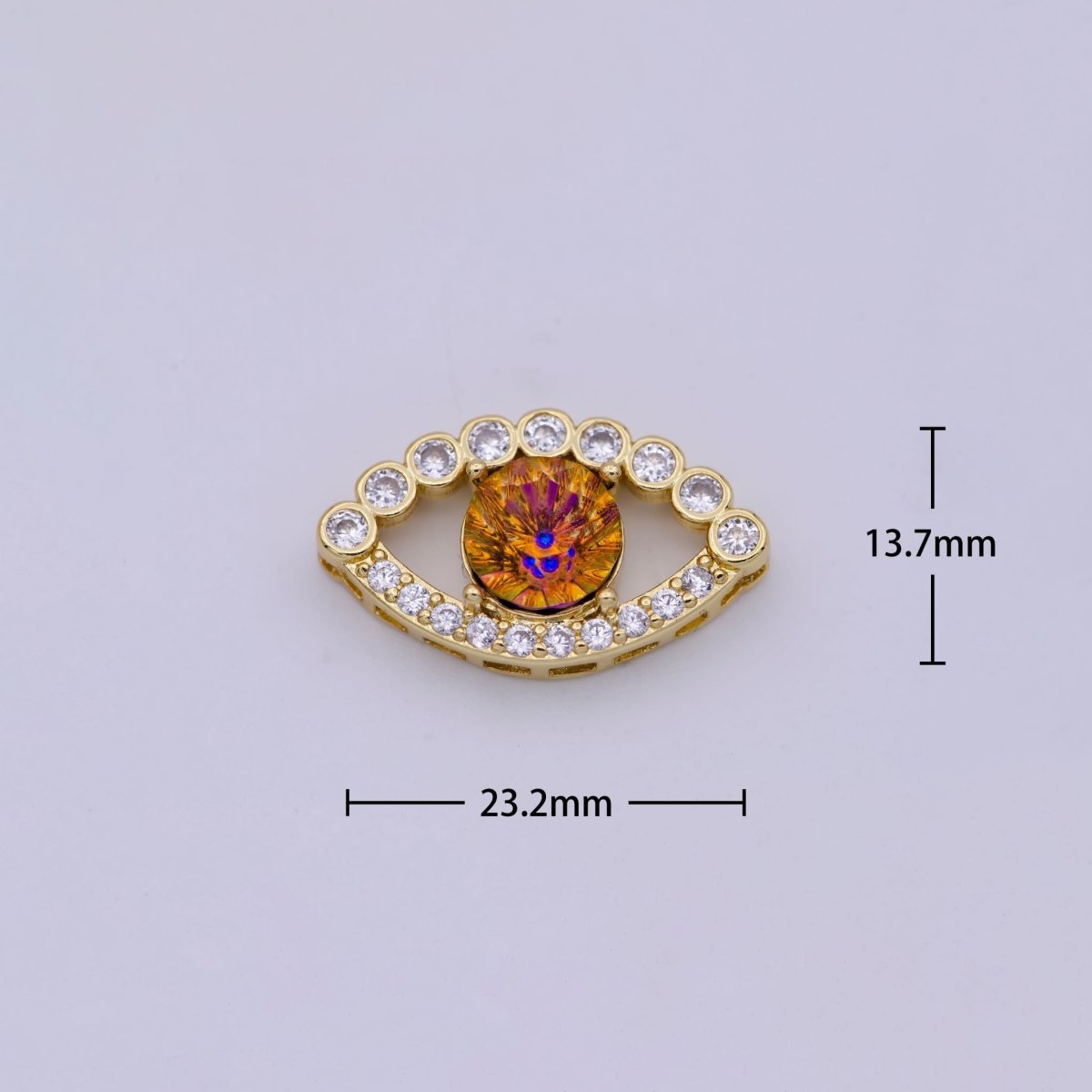 14K Gold Filled Evil Eye Slider Beads, Rainbow CZ Evil Eye Charm Beads for Bracelet Necklace Jewelry Supplies B-708