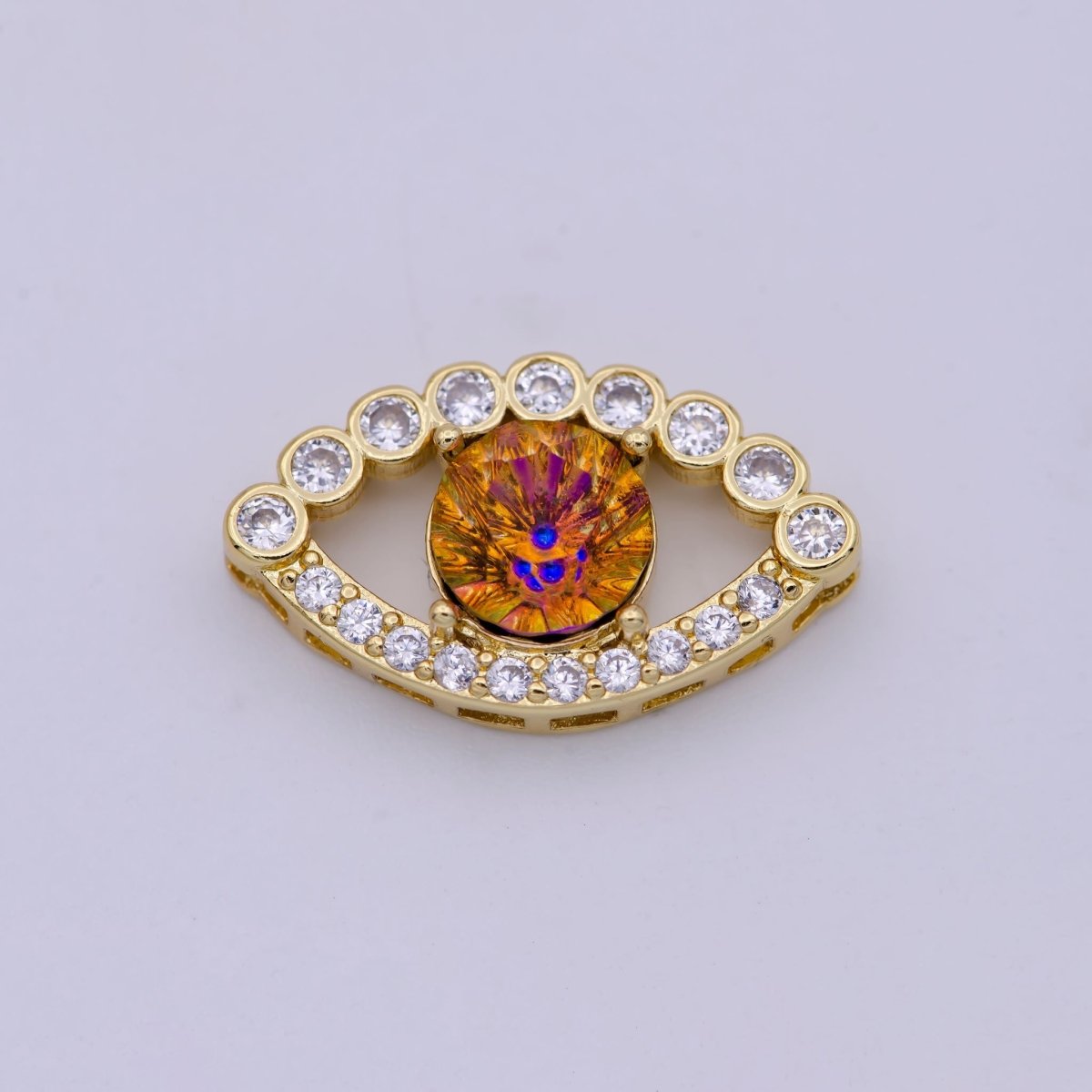 14K Gold Filled Evil Eye Slider Beads, Rainbow CZ Evil Eye Charm Beads for Bracelet Necklace Jewelry Supplies B-708