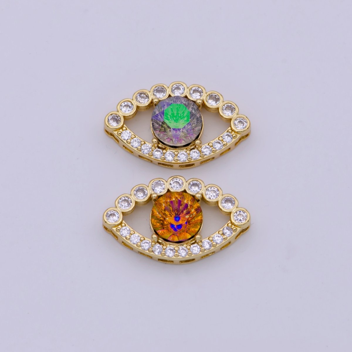 14K Gold Filled Evil Eye Slider Beads, Rainbow CZ Evil Eye Charm Beads for Bracelet Necklace Jewelry Supplies B-708