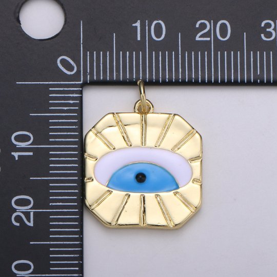 14k Gold Filled Evil Eye Sunburst Charm Greek Eye Charm for Necklace Bracelet Making Supply Enamel Evil Eye Jewelry Component, D-712 - DLUXCA