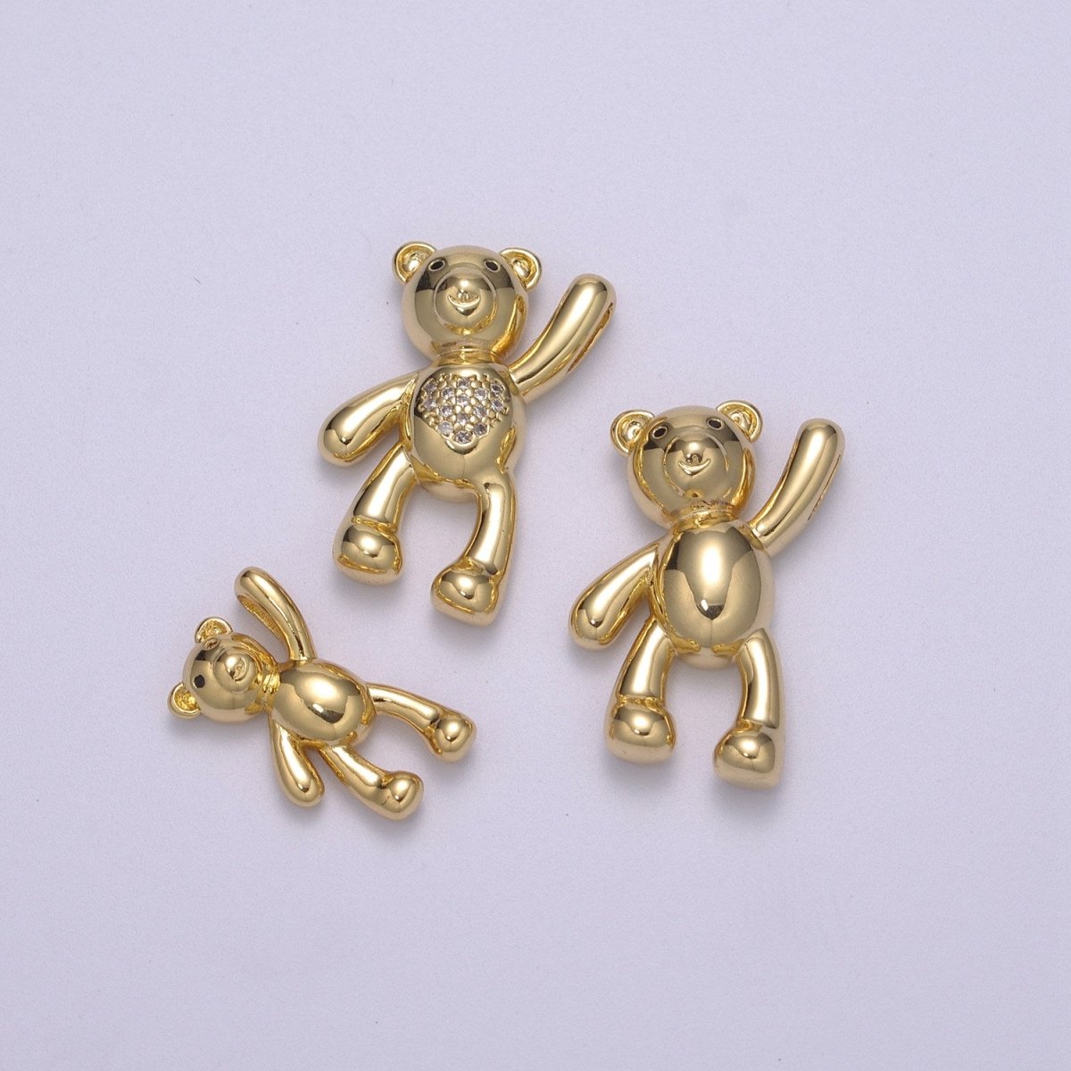 14k Gold Filled Family Daddy Mommy Teddy Bear Charm Dangle Pendant Hold My Hand Bear Hug Charm for Necklace Bracelet Supply M-746 - M-748
