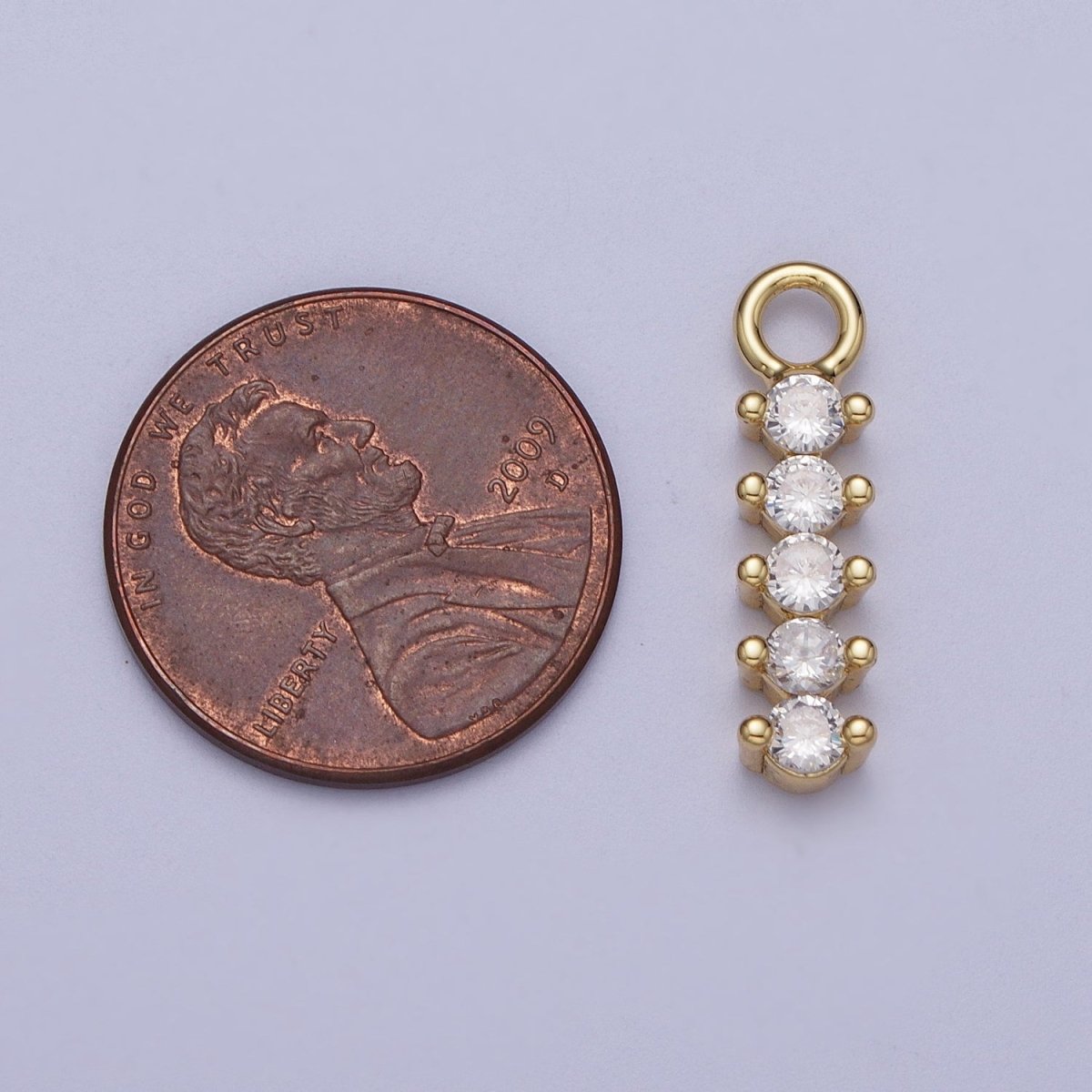 14K Gold Filled Five Stone Solitaire CZ Charm | N-442