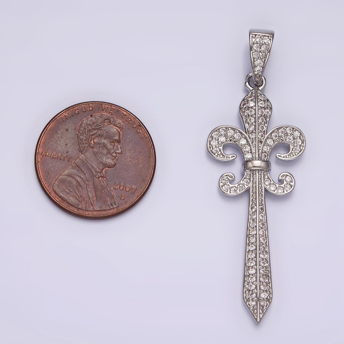 14K Gold Filled Fleur De Lis Sword Micro Paved CZ Pendant in Silver, Gold, Black | N1856 - N1858