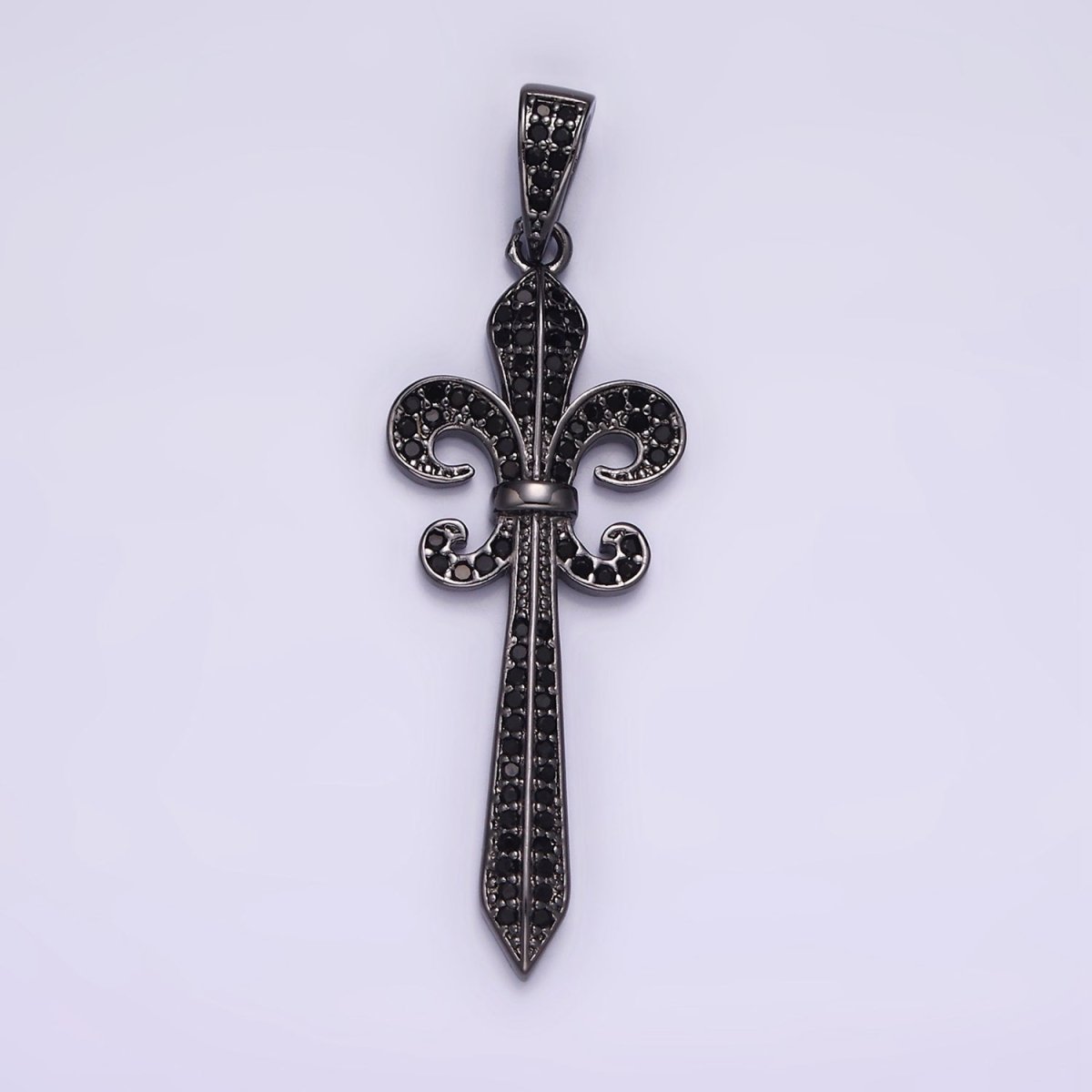 14K Gold Filled Fleur De Lis Sword Micro Paved CZ Pendant in Silver, Gold, Black | N1856 - N1858