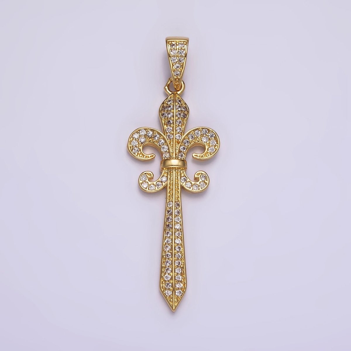 14K Gold Filled Fleur De Lis Sword Micro Paved CZ Pendant in Silver, Gold, Black | N1856 - N1858