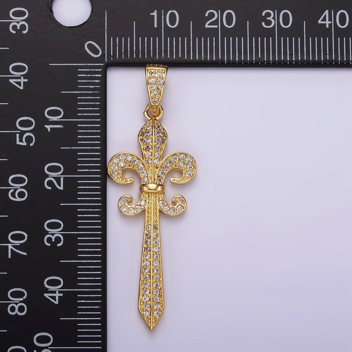 14K Gold Filled Fleur De Lis Sword Micro Paved CZ Pendant in Silver, Gold, Black | N1856 - N1858