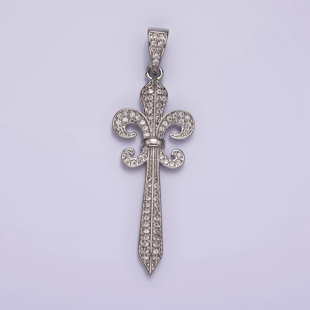 14K Gold Filled Fleur De Lis Sword Micro Paved CZ Pendant in Silver, Gold, Black | N1856 - N1858