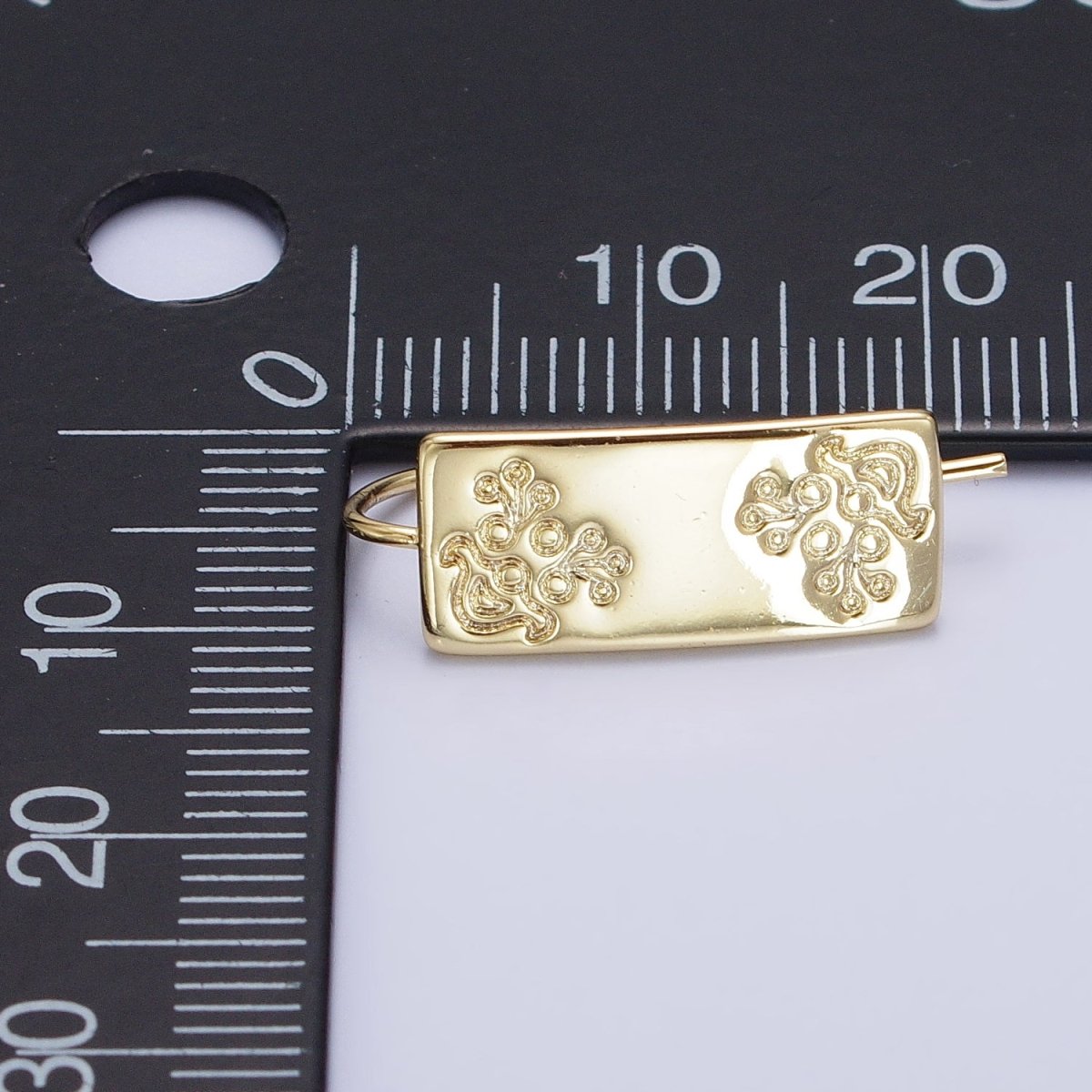 14K Gold Filled Floral Engraved Bar Backward Latch Earrings | AD1466 - DLUXCA