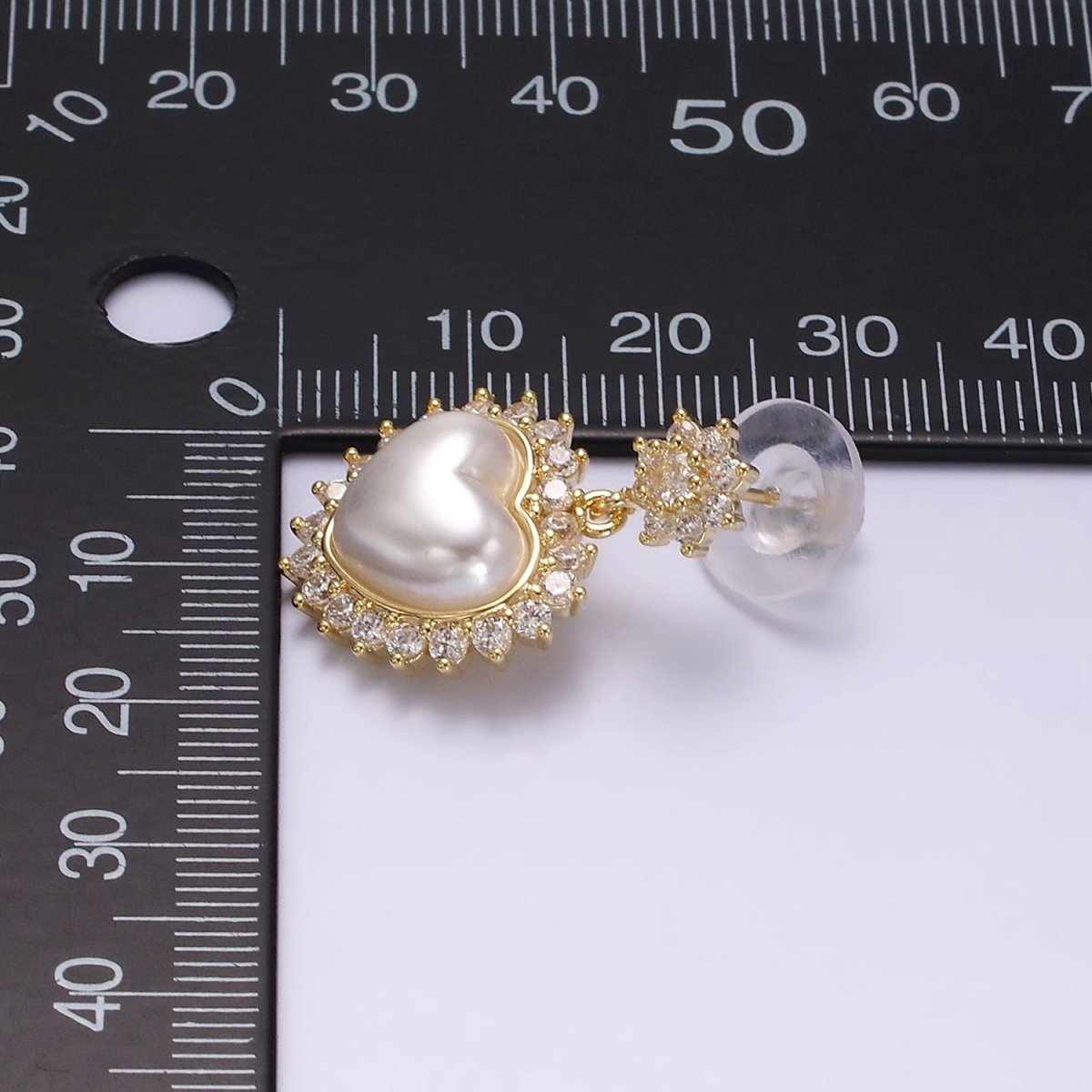 14K Gold Filled Flower CZ Heart Shell Pearl Drop Stud Earrings in Gold & Silver | AE317 AE318