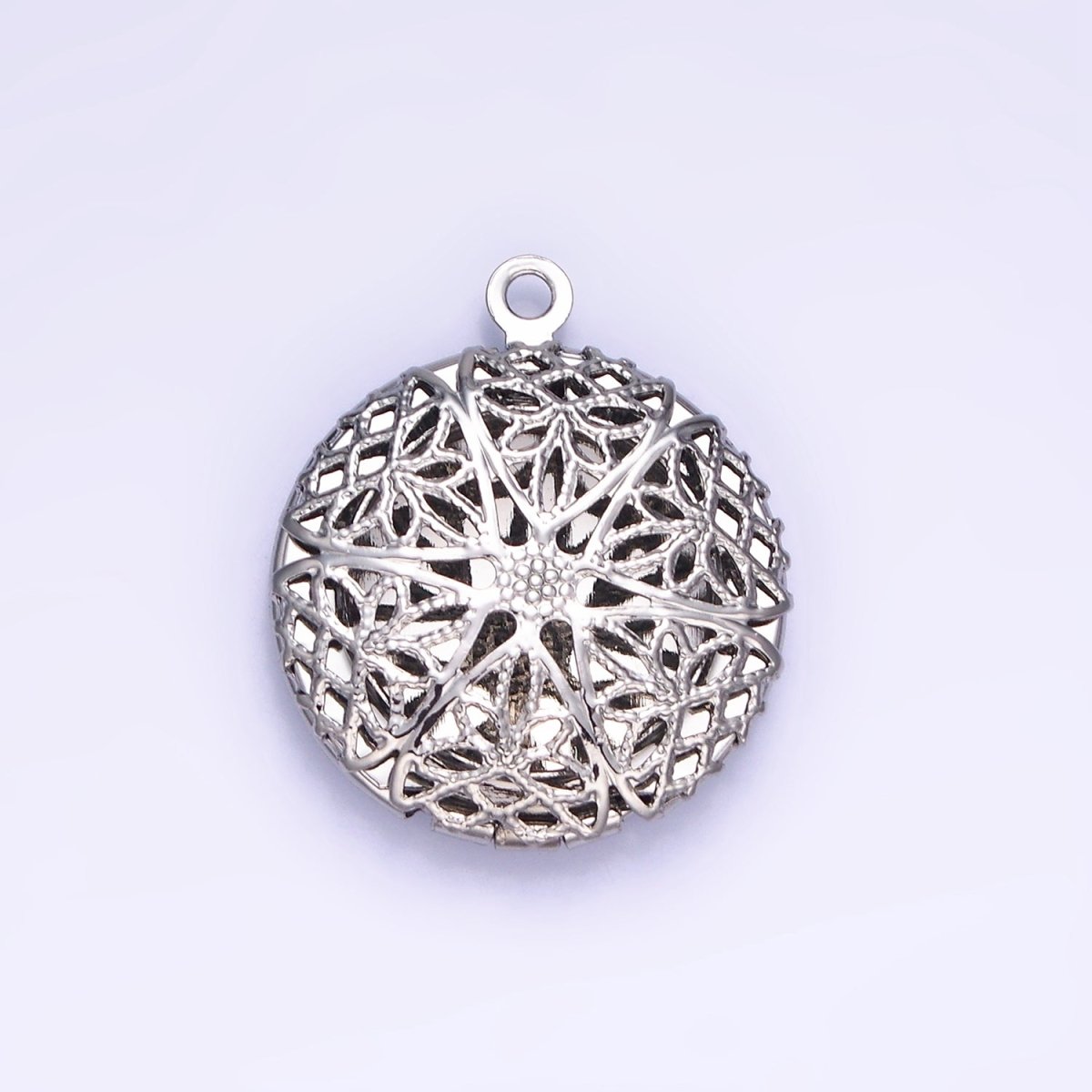 14K Gold Filled Flower Filigree Round Locket Charm in Gold & Silver | H242