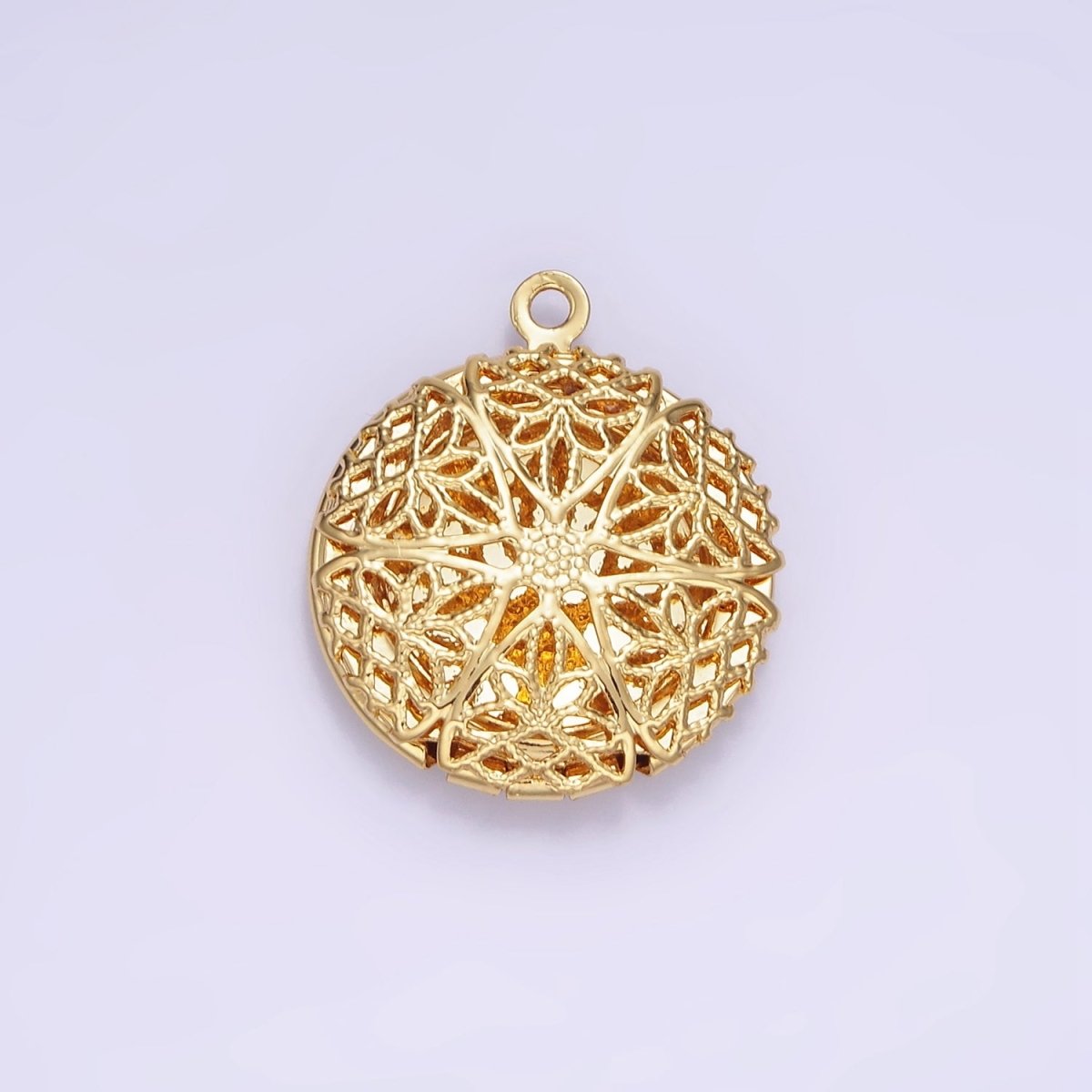 14K Gold Filled Flower Filigree Round Locket Charm in Gold & Silver | H242