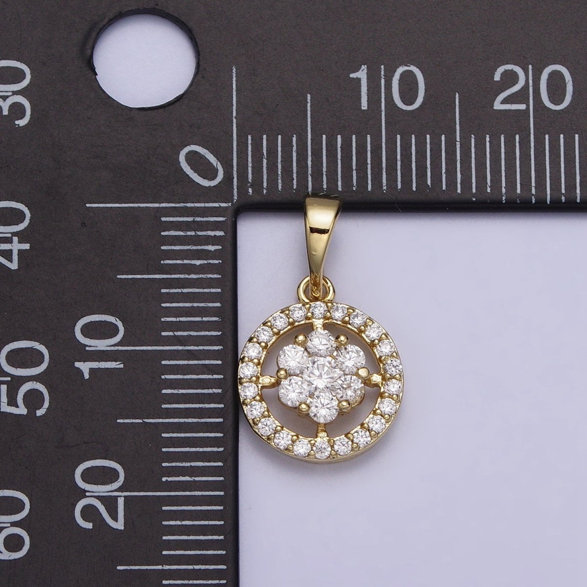 14K Gold Filled Flower Green, Blue, Fuchsia, Clear CZ Flower Micro Paved Round Pendant | AA042 - AA045