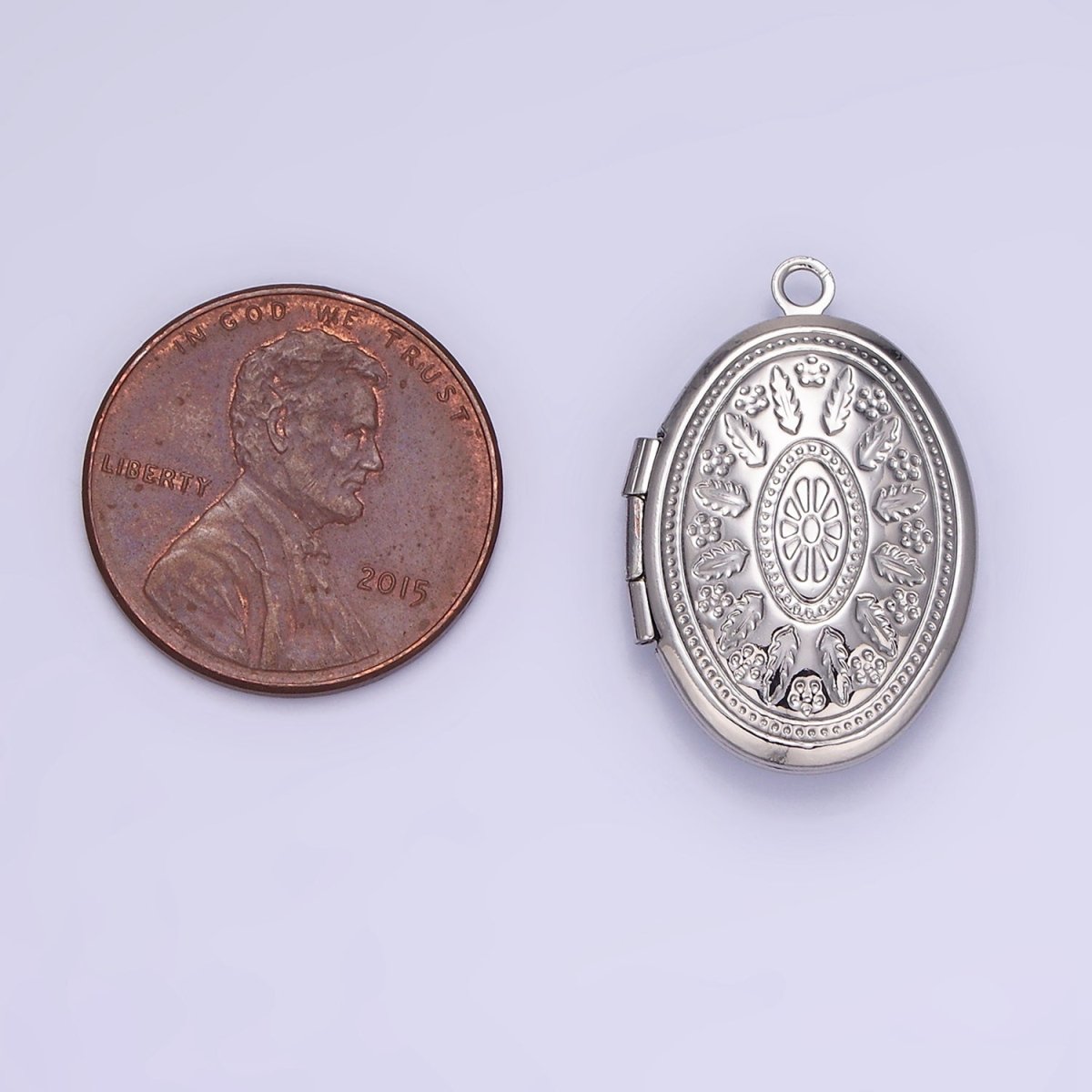 14K Gold Filled Flower Leaf Nature Oval Dome Minimalist Locket Charm | AA-1203