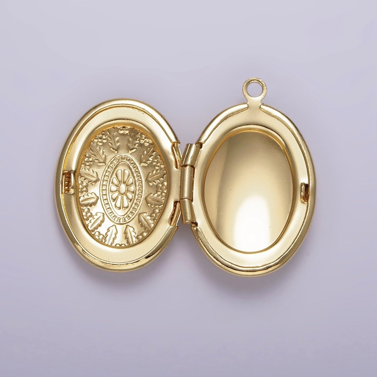 14K Gold Filled Flower Leaf Nature Oval Dome Minimalist Locket Charm | AA-1203