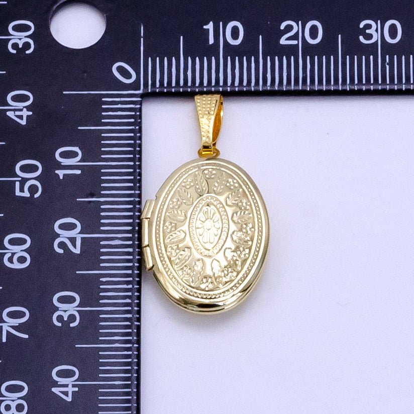 14K Gold Filled Flower Leaf Nature Oval Dome Minimalist Locket Charm | AA-1203