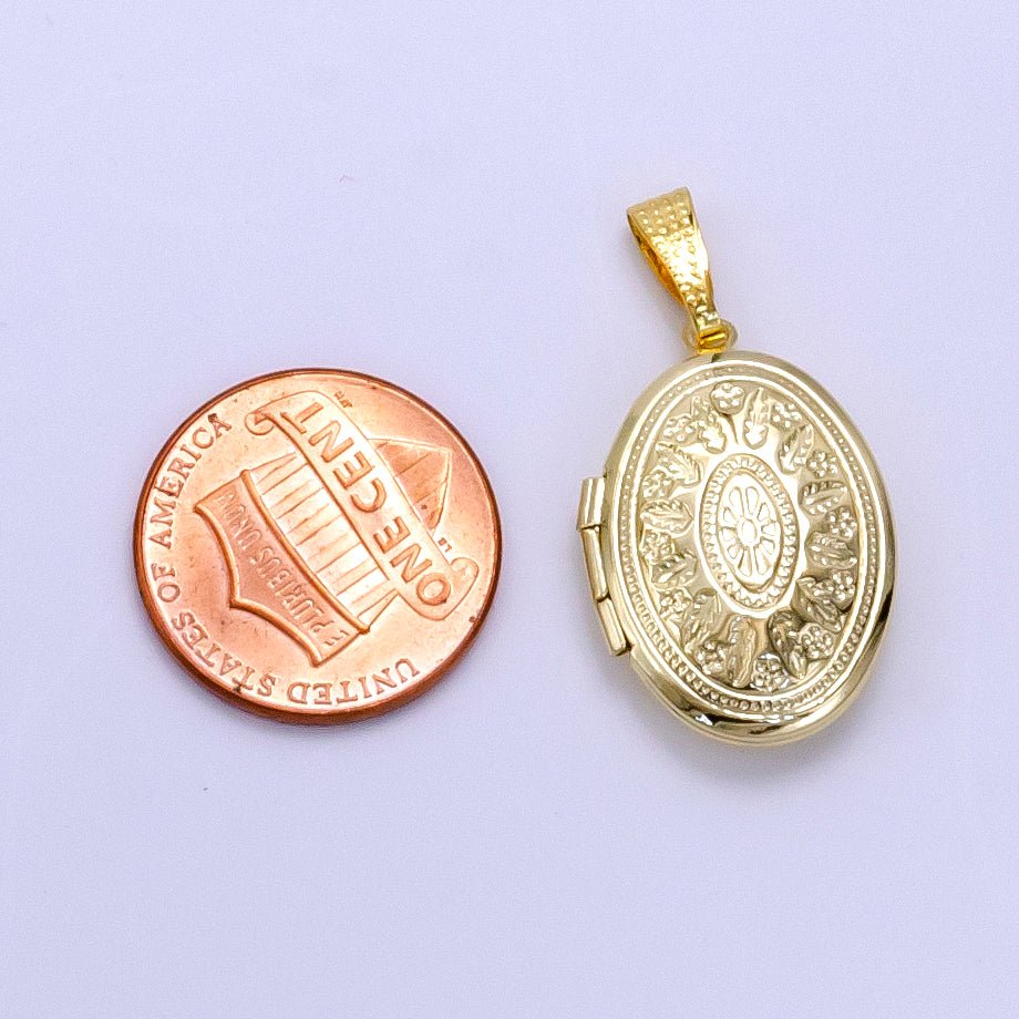 14K Gold Filled Flower Leaf Nature Oval Dome Minimalist Locket Charm | AA-1203