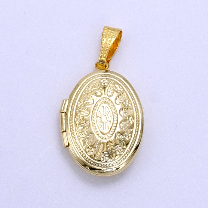 14K Gold Filled Flower Leaf Nature Oval Dome Minimalist Locket Charm | AA-1203