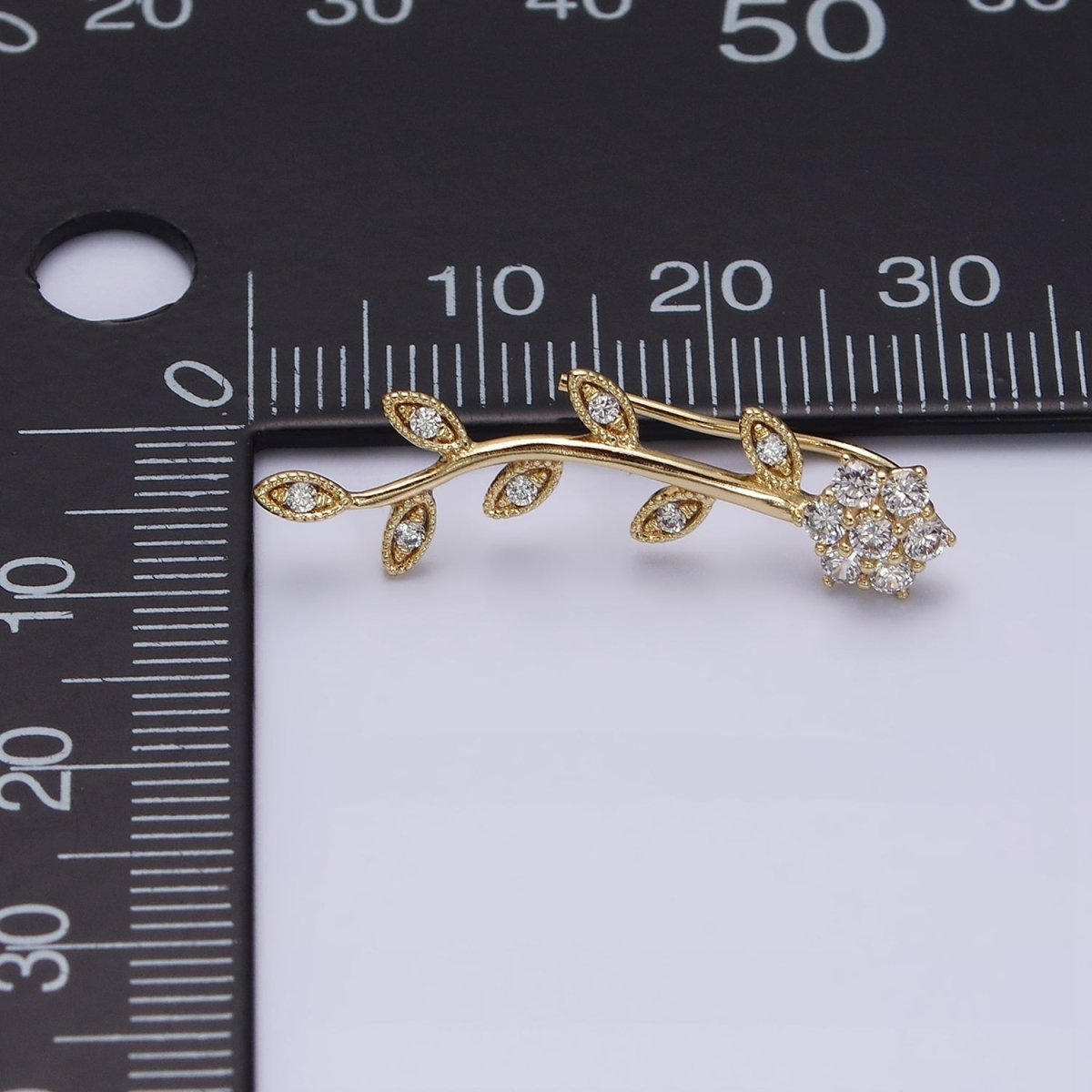 14K Gold Filled Flower Leaves Clear CZ Ear Climber in Gold & Silver | AD1430 AD1431