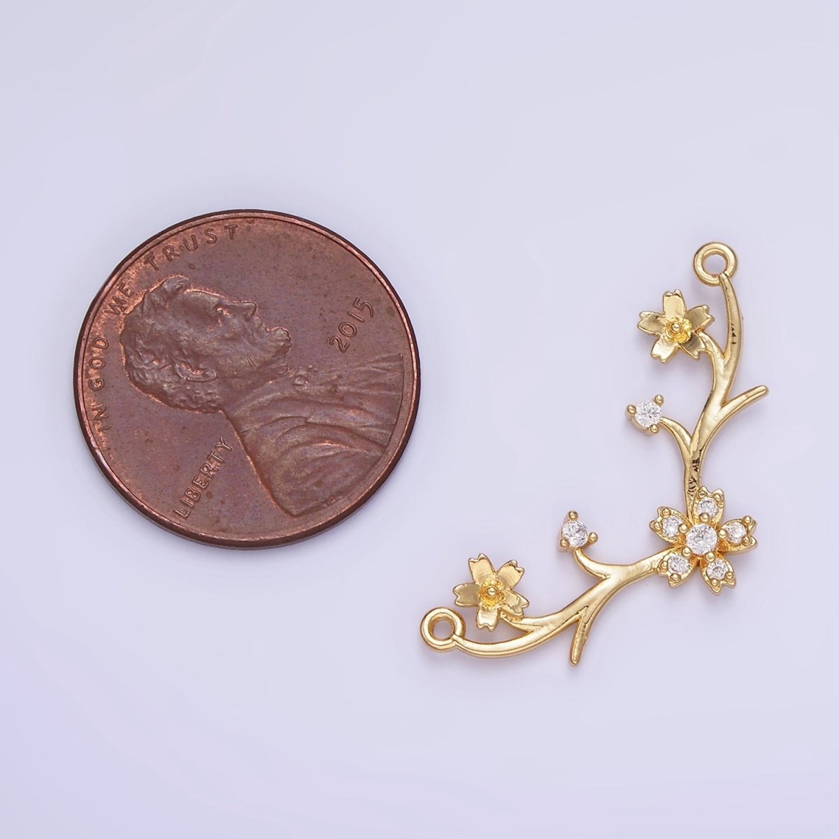 14K Gold Filled Flower Nature Branch CZ Curved Connector in Gold & Silver | G282